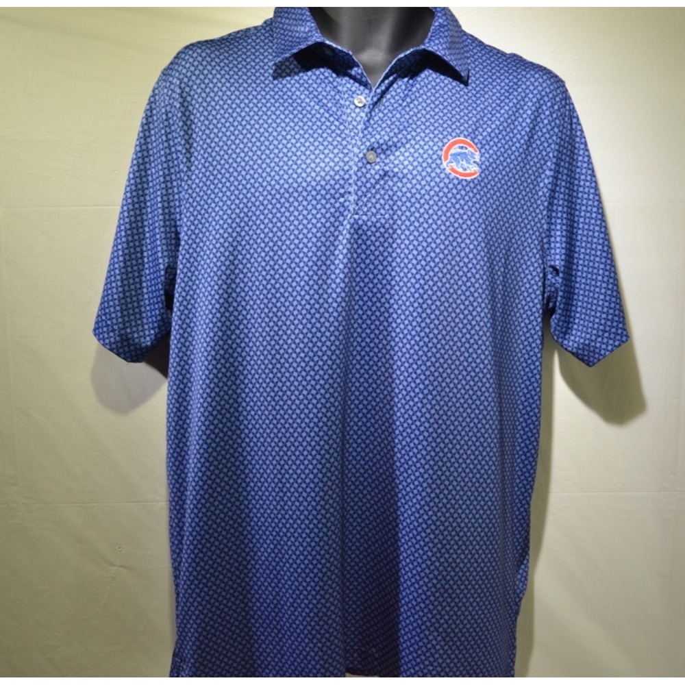 Men´s Chicago Cubs Cutter / Buck Navy Pike Eco Shadow Check Print‎ Polo Size M